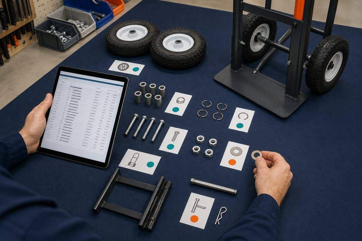 bill of materials revision check comparing ERP records with hand-truck components