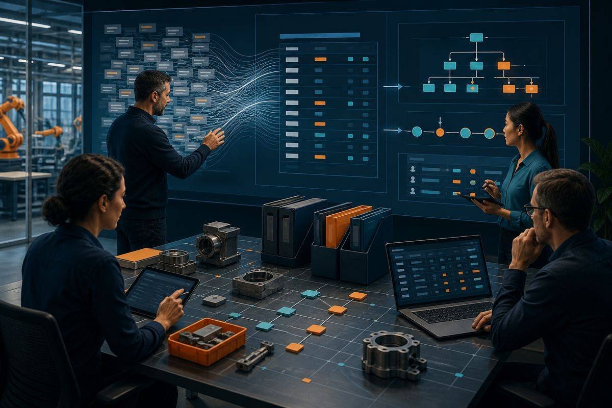Manufacturing data stewards cleaning item masters, BOMs, routings, and duplicate ERP records