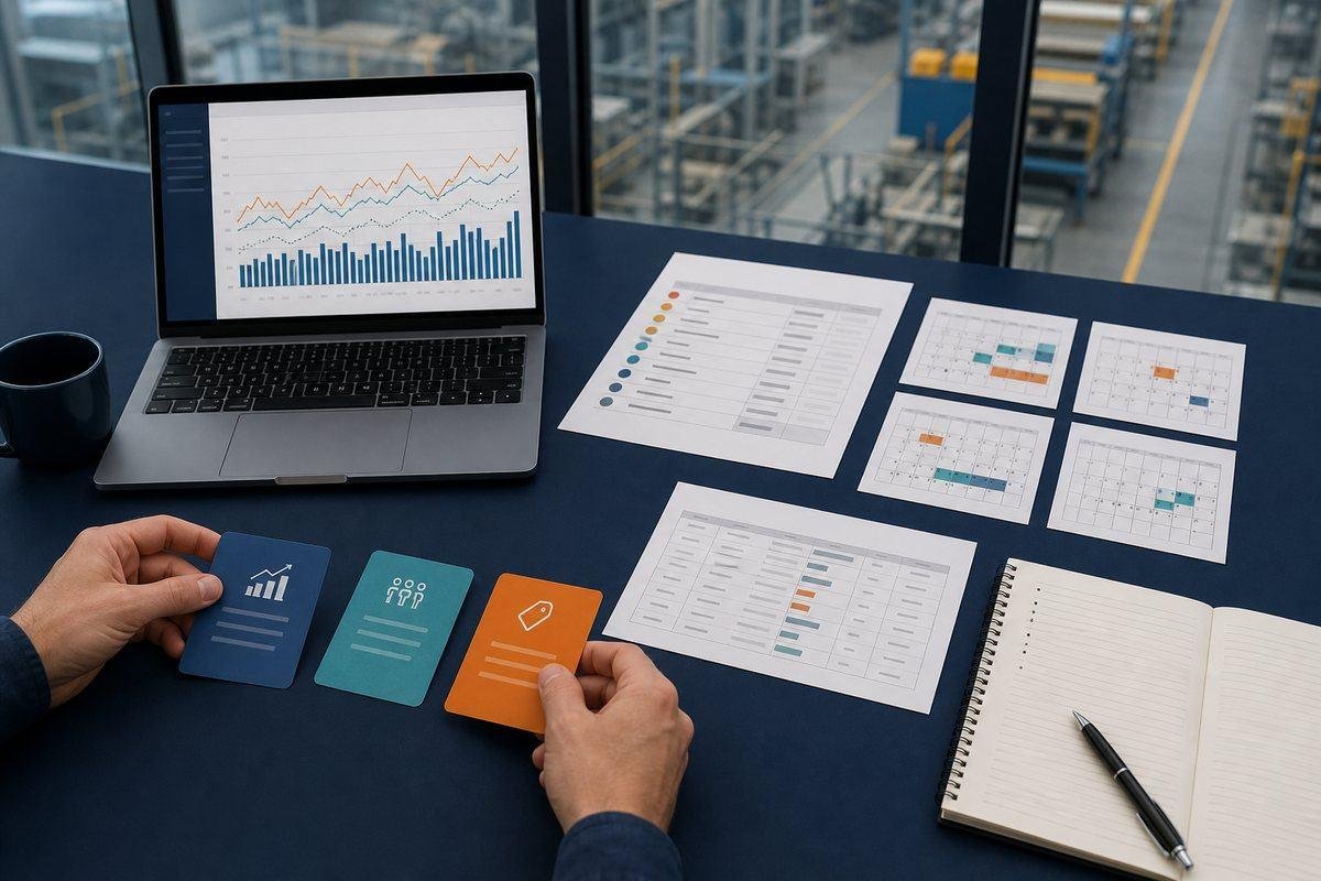 monthly demand consensus meeting inputs with forecast, exception list, and assumption cards